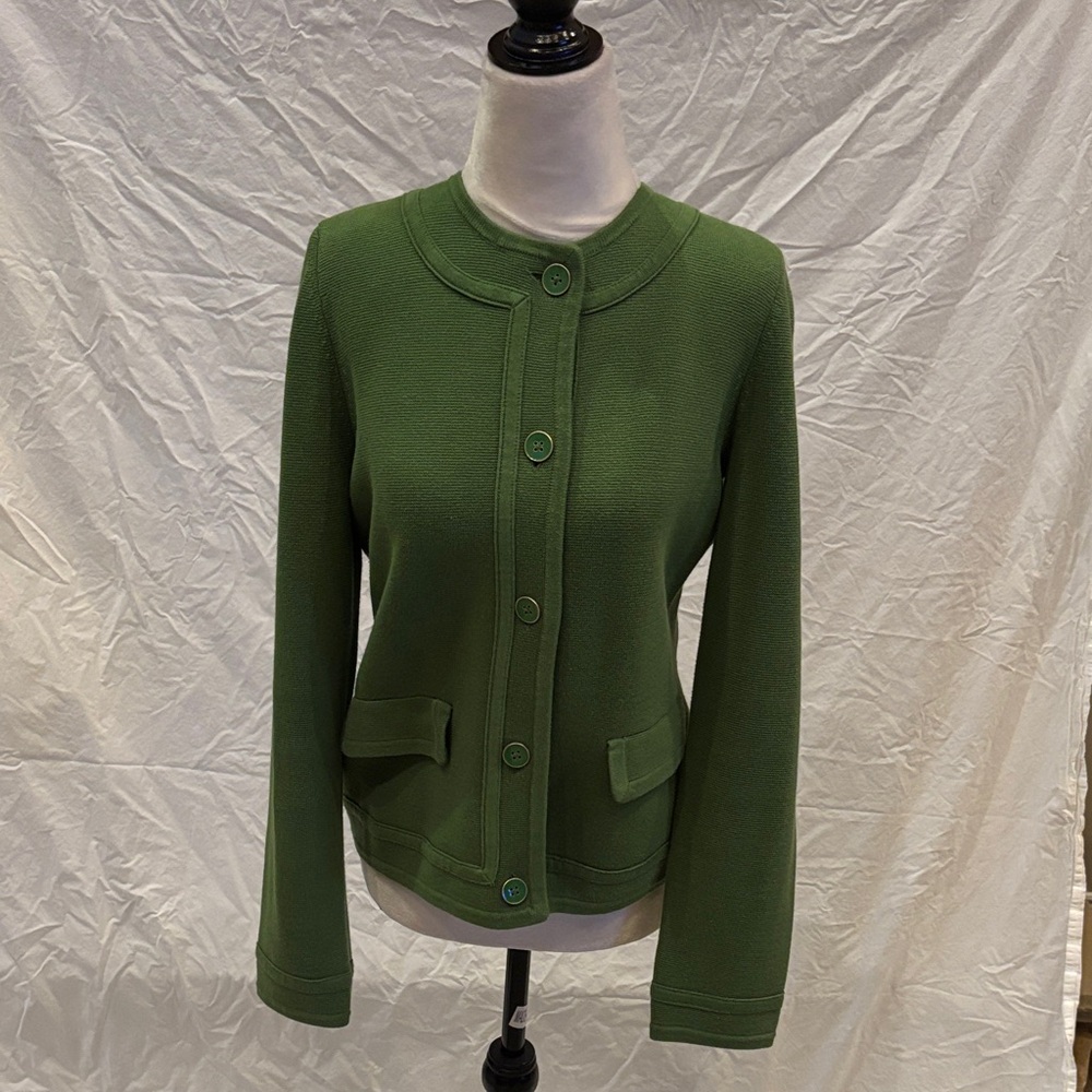 Talbots Green Button-Up Knit Cardigan